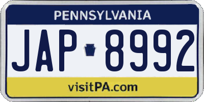 PA license plate JAP8992