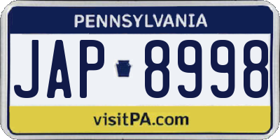 PA license plate JAP8998