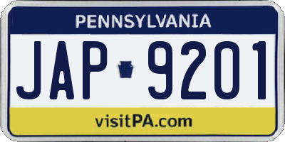 PA license plate JAP9201