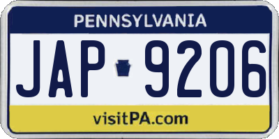 PA license plate JAP9206