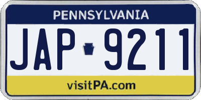 PA license plate JAP9211