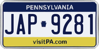 PA license plate JAP9281