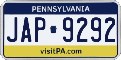 PA license plate JAP9292