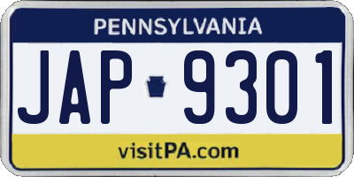 PA license plate JAP9301