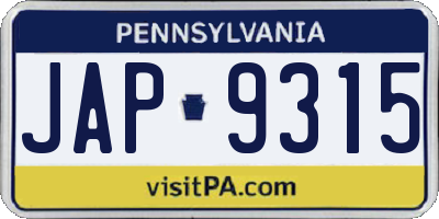 PA license plate JAP9315