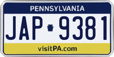 PA license plate JAP9381