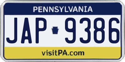 PA license plate JAP9386