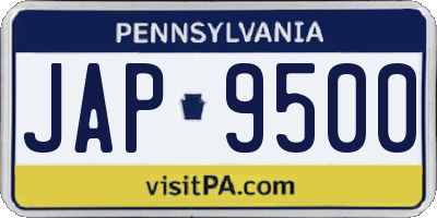 PA license plate JAP9500
