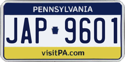 PA license plate JAP9601