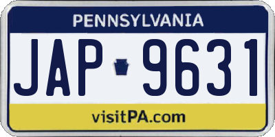 PA license plate JAP9631