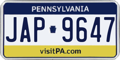 PA license plate JAP9647