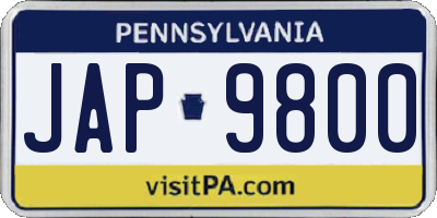 PA license plate JAP9800