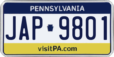PA license plate JAP9801