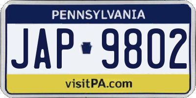PA license plate JAP9802