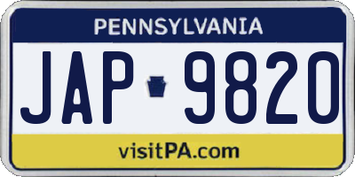 PA license plate JAP9820