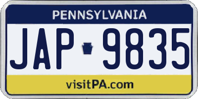 PA license plate JAP9835