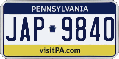 PA license plate JAP9840