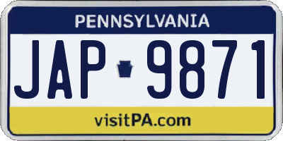 PA license plate JAP9871