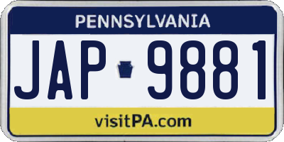 PA license plate JAP9881