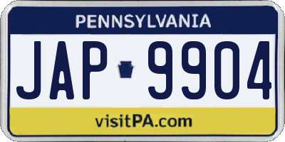PA license plate JAP9904
