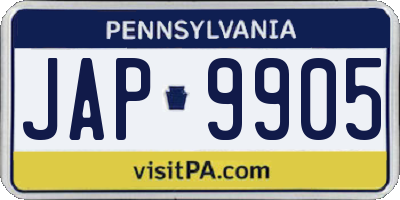 PA license plate JAP9905