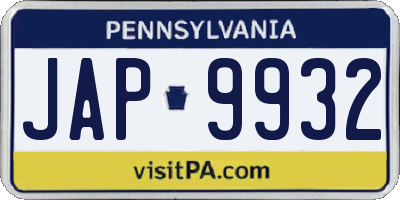 PA license plate JAP9932