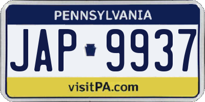 PA license plate JAP9937