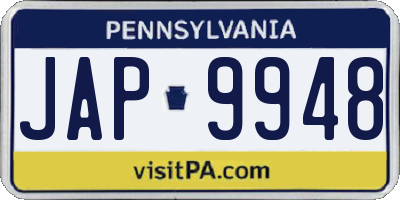 PA license plate JAP9948
