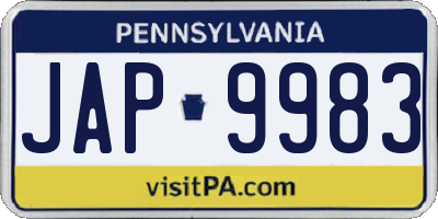 PA license plate JAP9983