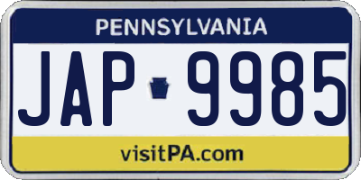 PA license plate JAP9985