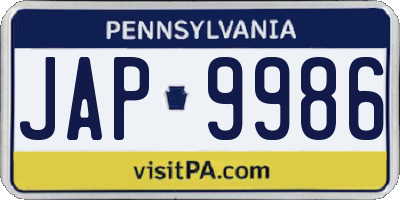 PA license plate JAP9986