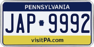 PA license plate JAP9992