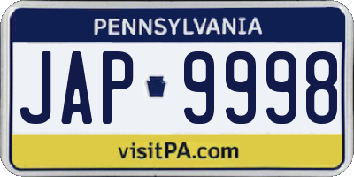 PA license plate JAP9998