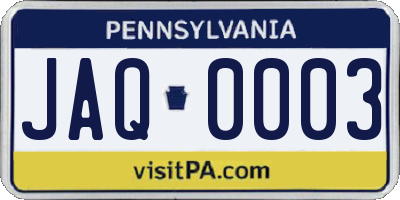 PA license plate JAQ0003
