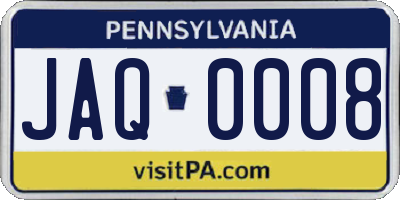 PA license plate JAQ0008