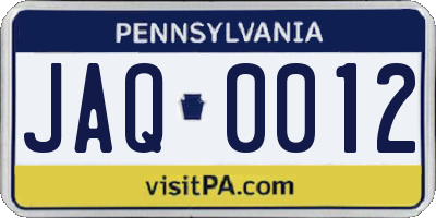PA license plate JAQ0012