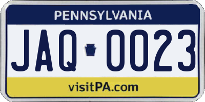 PA license plate JAQ0023