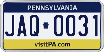 PA license plate JAQ0031