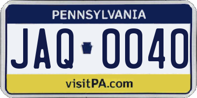 PA license plate JAQ0040