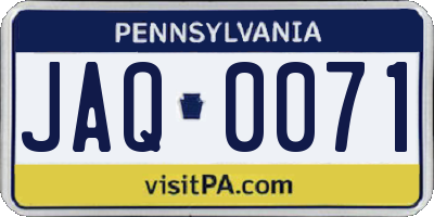 PA license plate JAQ0071