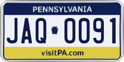 PA license plate JAQ0091