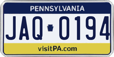 PA license plate JAQ0194
