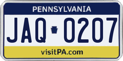 PA license plate JAQ0207