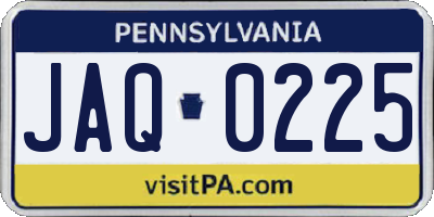 PA license plate JAQ0225