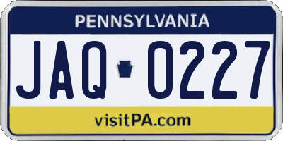 PA license plate JAQ0227