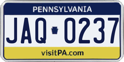 PA license plate JAQ0237