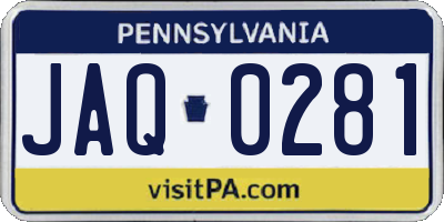 PA license plate JAQ0281