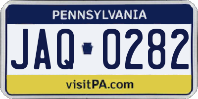 PA license plate JAQ0282