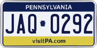 PA license plate JAQ0292