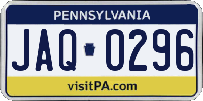 PA license plate JAQ0296